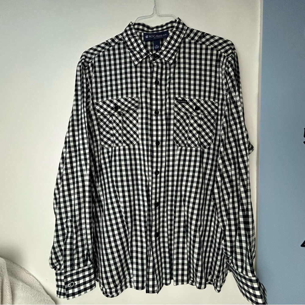 Rocawear Black White Checker‎ Button-down Shirt 2XL Men's
